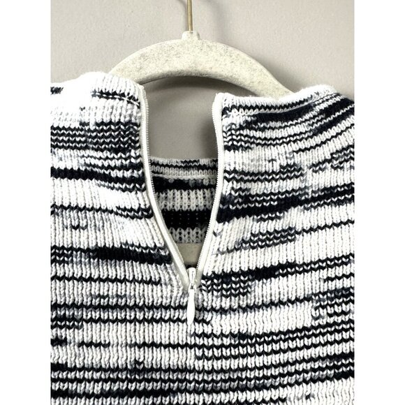 Womens Variegated Grandpa Sweater L Black White Oversized Chunky Knit Minimalist - Picture 3 of 8